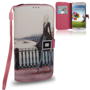 Cartoon Girl Leather Case with Credit Card Slots for Galaxy S IV / i9500 (OEM)