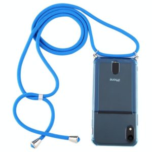 For iPhone XR Transparent TPU Protective Case with Lanyard & Card Slot(Blue) (OEM)