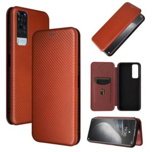 For vivo Y51 2020 Carbon Fiber Texture Horizontal Flip TPU + PC + PU Leather Case with Card Slot(Brown) (OEM)