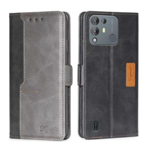 For Blackview A55 Pro Contrast Color Side Buckle Leather Phone Case(Black + Grey) (OEM)