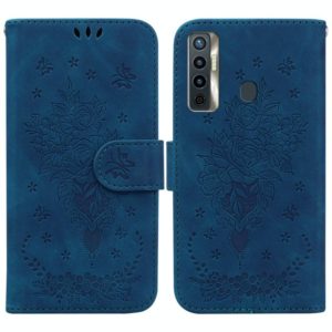 For Tecno Camon 17 Butterfly Rose Embossed Leather Phone Case(Blue) (OEM)