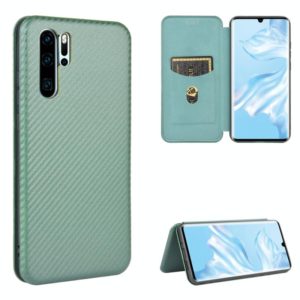 For Huawei P30 Pro Carbon Fiber Texture Horizontal Flip TPU + PC + PU Leather Case with Card Slot(Green) (OEM)