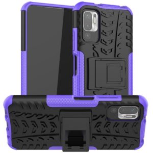 For Xiaomi Redmi Note 10 5G Tire Texture Shockproof TPU+PC Protective Case with Holder(Purple) (OEM)