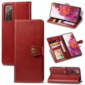For Galaxy S20 FE(4G/5G) / S20 Lite Retro Solid Color Leather Buckle Phone Case with Lanyard & Photo Frame & Card Slot & Wallet & Stand Function(Red) (OEM)