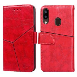 For Samsung Galaxy A20 Geometric Stitching Horizontal Flip TPU + PU Leather Case with Holder & Card Slots & Wallet(Red) (OEM)