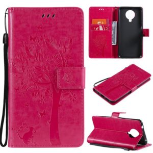 For Nokia 6.3 Tree & Cat Pattern Pressed Printing Horizontal Flip PU Leather Case with Holder & Card Slots & Wallet & Lanyard(Rose) (OEM)