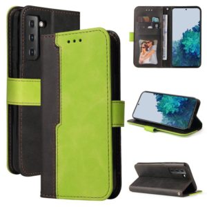 For Samsung Galaxy S21 FE Business Stitching-Color Horizontal Flip PU Leather Case with Holder & Card Slots & Photo Frame(Green) (OEM)