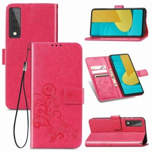 For LG Stylo 7 Four-leaf Clasp Embossed Buckle Mobile Phone Protection Leather Case with Lanyard & Card Slot & Wallet & Bracket Function(Rose Red) (OEM)