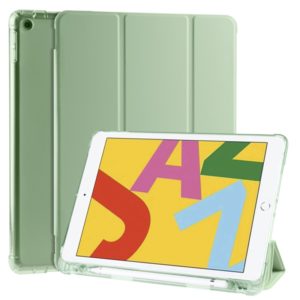 For iPad 10.2 2021 / 2020 / 2019 3-folding Horizontal Flip PU Leather + Shockproof TPU Case with Holder & Pen Slot(Matcha Green) (OEM)