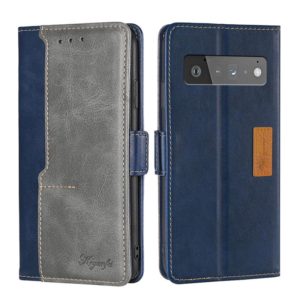 For Google Pixel 6 Pro Retro Texture Contrast Color Buckle Horizontal Flip Leather Phone Case with Holder(Blue+Grey) (OEM)