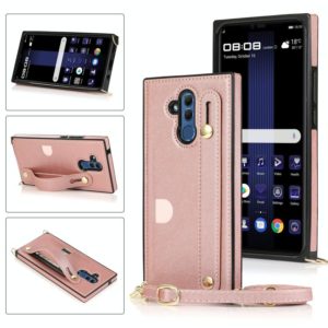 For Huawei Mate 20 Lite Wrist Strap PU+TPU Shockproof Protective Case with Crossbody Lanyard & Holder & Card Slot(Rose Gold) (OEM)