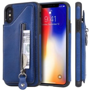 For iPhone XS Solid Color Double Buckle Zipper Shockproof Protective Case(Blue) (OEM)