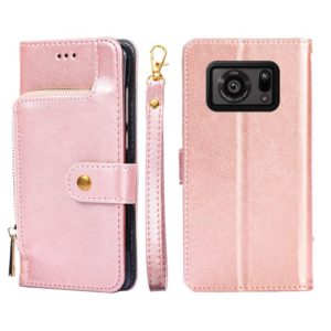 For Sharp Aquos R6 Zipper Bag Leather Phone Case(Rose Gold) (OEM)