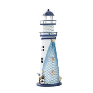 Mediterranean Style Flashing Ocean Tin Lighthouse Decoration, Style Random Delivery M1022 Medium 19cm (OEM)