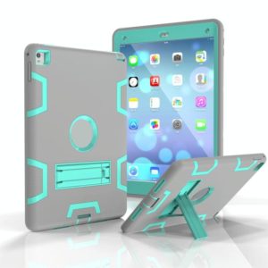 For iPad 9.7(2017) Shockproof PC + Silicone Protective Case，with Holder(Gray Mint Green) (OEM)