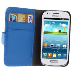 Litchi Texture Leather Case Cover with Credit Card Slots & Holder for Galaxy SIII mini / i8190(Dark Blue) (OEM)