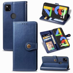 For Google Pixel 4A Retro Solid Color Leather Buckle Phone Case with Lanyard & Photo Frame & Card Slot & Wallet & Stand Function(Blue) (OEM)