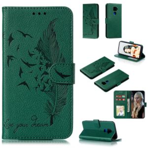 For Huawei Mate 30 Lite / nova 5i Pro Feather Pattern Litchi Texture Horizontal Flip Leather Case with Holder & Wallet & Card Slots(Green) (OEM)