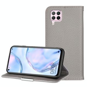 For Huawei P40 Lite Litchi Texture Solid Color Horizontal Flip Leather Case with Bracket & Card Slots & Wallet & Lanyard(Grey) (OEM)