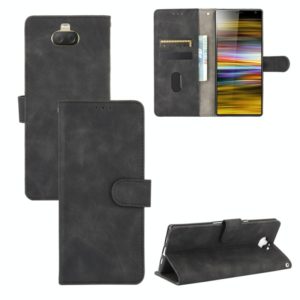 For Sony Xperia 10 Solid Color Skin Feel Magnetic Buckle Horizontal Flip Calf Texture PU Leather Case with Holder & Card Slots & Wallet(Black) (OEM)