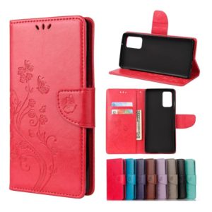 For Samsung Galaxy Note20 Butterfly Flower Embossing Horizontal Flip Leather Case with Holder & Card Slots & Wallet(Red) (OEM)