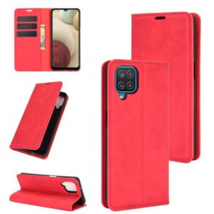 For Samsung Galaxy A12 Retro-skin Business Magnetic Suction Leather Case with Holder & Card Slots & Wallet(Red) (OEM)