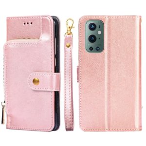 Zipper Bag PU + TPU Horizontal Flip Leather Case with Holder & Card Slot & Wallet & Lanyard For OnePlus 9 Pro(Rose Gold) (OEM)