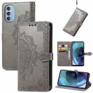For Motorola Moto G51 Mandala Flower Embossed Flip Leather Phone Case(Grey) (OEM)