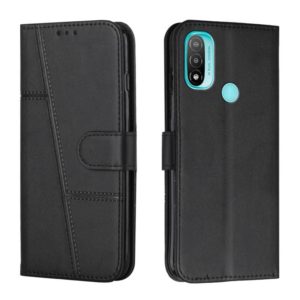 For Motorola Moto E20 / E30 / E40 Stitching Calf Texture Buckle Leather Phone Case(Black) (OEM)