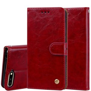 Business Style Oil Wax Texture Horizontal Flip Leather Case for Huawei Y6 (2018), with Holder & Card Slots & Wallet (Red) (OEM)