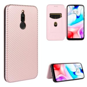 For Xiaomi Redmi 8 Carbon Fiber Texture Horizontal Flip TPU + PC + PU Leather Case with Card Slot(Pink) (OEM)