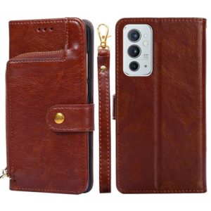 For OnePlus 9RT 5G Zipper Bag Horizontal Flip Leather Phone Case with Holder & Card Slots & Lanyard(Brown) (OEM)