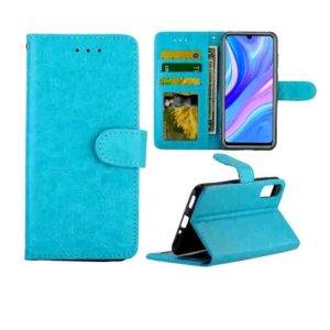 Huawei Enjoy 10 Crazy Horse Texture Leather Horizontal Flip Protective Case with Holder & Card Slots & Wallet & Photo Frame(Baby Blue) (OEM)