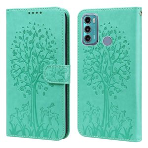 For Motorola Moto G60 Tree & Deer Pattern Pressed Printing Horizontal Flip Leather Phone Case(Green) (OEM)