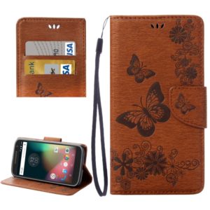 For Motorola Moto G (4rd gen) Plus Pressed Flowers Butterfly Pattern Leather Case with Holder & Card Slots & Wallet(Brown) (OEM)