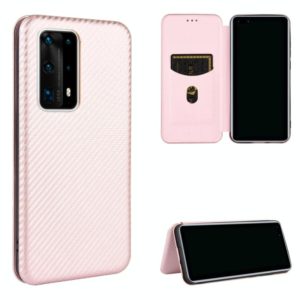 For Huawei P40 Pro+ Carbon Fiber Texture Horizontal Flip TPU + PC + PU Leather Case with Card Slot(Pink) (OEM)