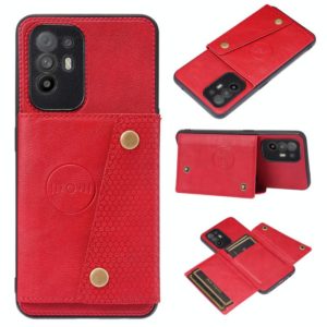 For OPPO A95 5G Double Buckle PU + TPU Shockproof Magnetic Protective Case with Card Slot & Holder(Red) (OEM)