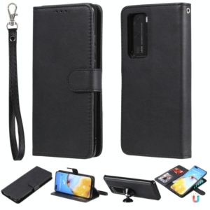 For Huawei P40 Lite 2 in 1 Solid Color Detachable PU Leather Case with Card Slots & Magnetic Holder & Photo Frame & Wallet & Strap(Black) (OEM)