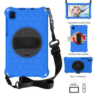 For Samsung Galaxy Tab A7 Lite 8.7 2021 T220 / T225 360 Degree Rotation Honeycomb Shockproof Silicone PC Protective Case with Holder & Shoulder Strap & Hand Strap(Blue Black) (OEM)
