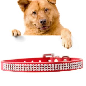 PU Diamond Studded Pet Collar Dog Collar Pet Products, Size: M, 2 * 42cm(Red) (OEM)