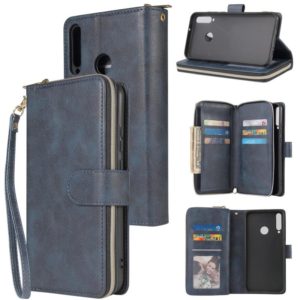 For Huawei P40 Lite E Zipper Wallet Bag Horizontal Flip PU Leather Case with Holder & 9 Card Slots & Wallet & Lanyard & Photo Frame(Blue) (OEM)