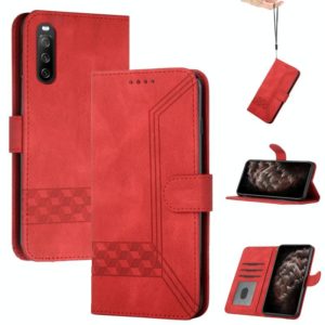 For Sony Xperia 10 III Cubic Skin Feel Flip Leather Phone Case(Red) (OEM)