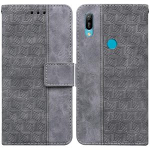 For Huawei Y6 2019 Geometric Embossed Leather Phone Case(Grey) (OEM)