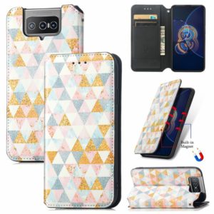 For Asus Zenfone 8 Flip Colorful Magnetic Horizontal Flip PU Leather Case with Holder & Card Slot & Wallet(Rhombus) (OEM)