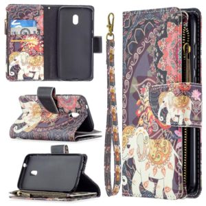 For Nokia C1 Plus Colored Drawing Pattern Zipper Horizontal Flip Leather Case with Holder & Card Slots & Wallet(Flower Elephants) (OEM)