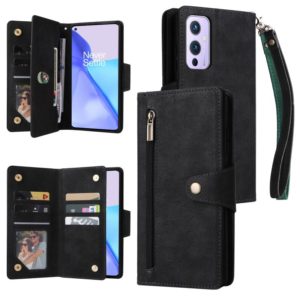 For OnePlus 9 Rivet Buckle 9 Cards Three Fold Leather Phone Case(Black) (OEM)