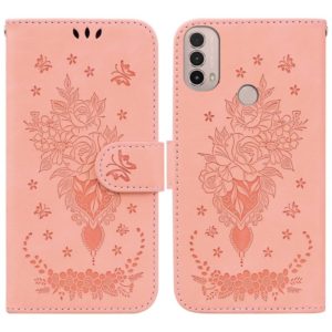For Motorola Moto E20 / E30 / E40 Butterfly Rose Embossed Leather Phone Case(Pink) (OEM)