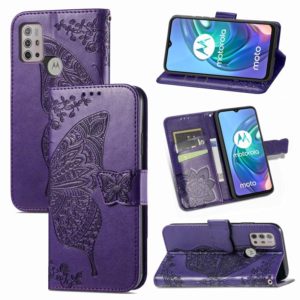 For Motorola Moto G30 / G10 Butterfly Love Flower Embossed Horizontal Flip Leather Case with Bracket & Card Slot & Wallet & Lanyard(Dark Purple) (OEM)