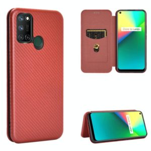 For OPPO Realme 7i Carbon Fiber Texture Horizontal Flip TPU + PC + PU Leather Case with Card Slot(Brown) (OEM)