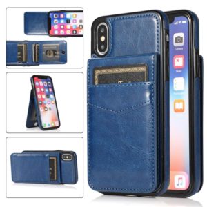 For iPhone XS Max Solid Color PC + TPU Protective Case with Holder & Card Slots(Blue) (OEM)